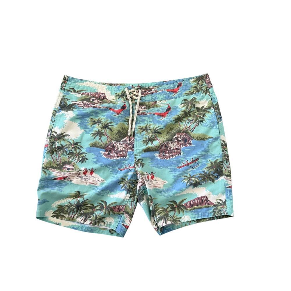 Faherty Aloha Swim Short Size 36 Blue Trunks Floral Island Drawstring